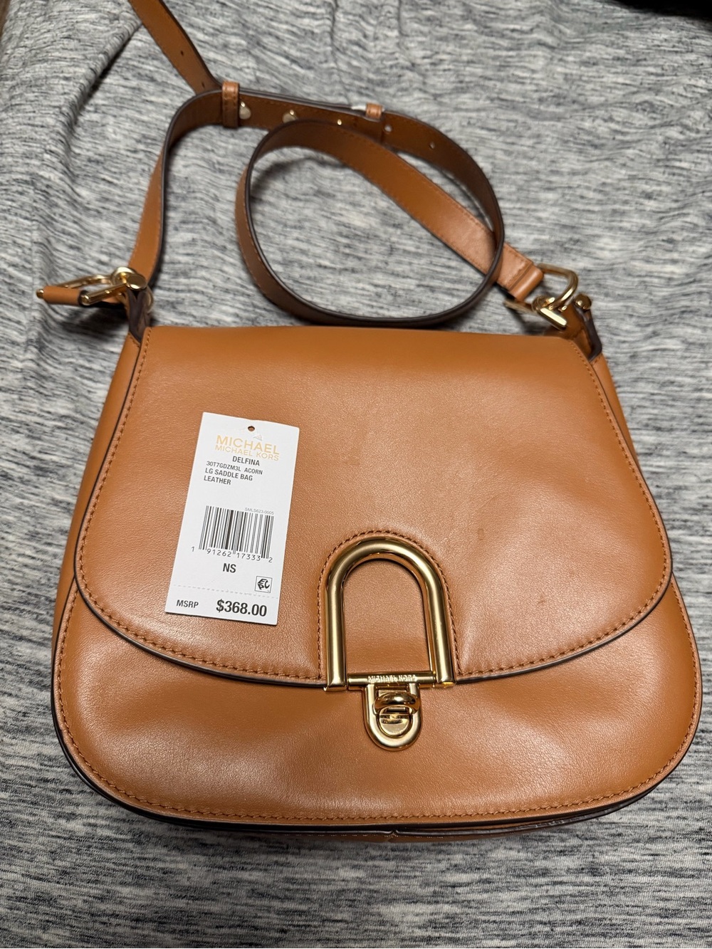 Michael Kors Cognac Leather Saddle Crossbody with Gold Hardware